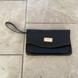 Nine West Black Leather Wristlet Clutch Wallet